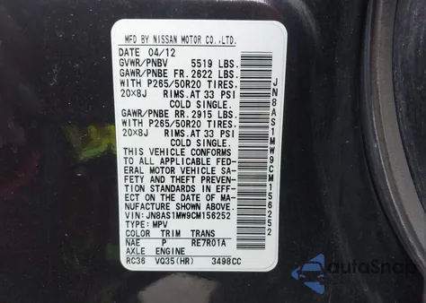 2012 Infiniti Fx35 from USA, damaged, VIN JN8AS1MW9CM156252